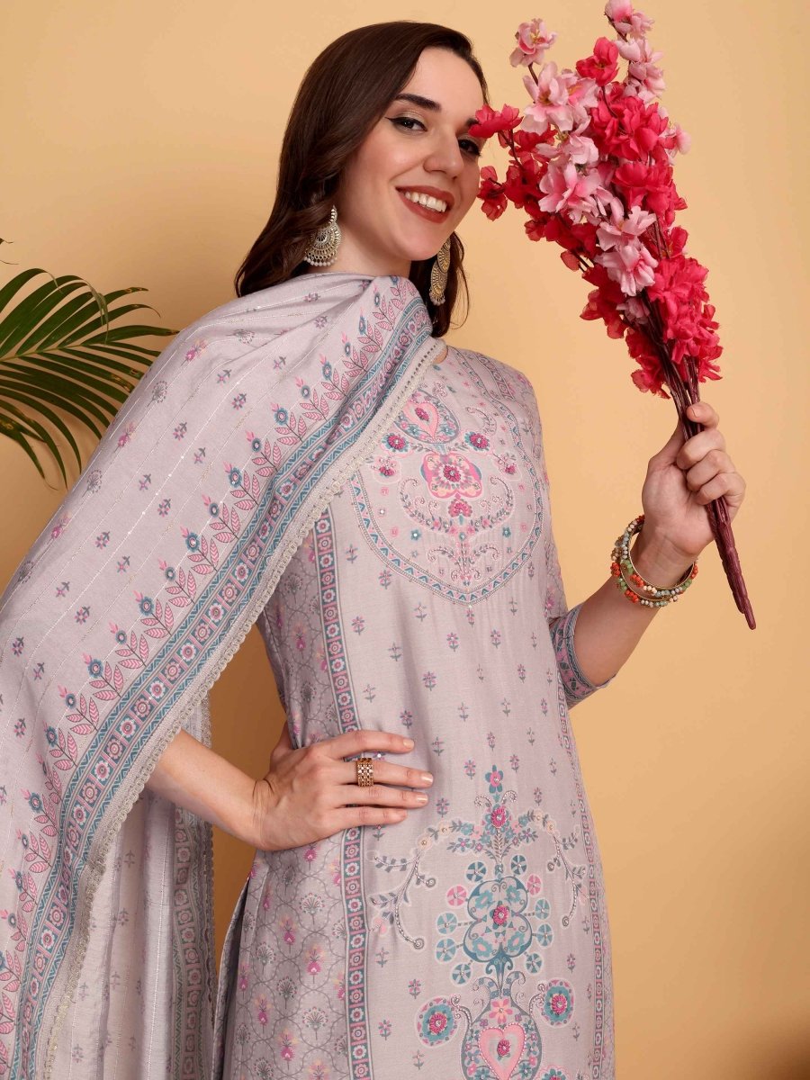 Rosy Brown Mughal - Inspired Printed Kurta Set – Handcrafted Elegance - CLOHI