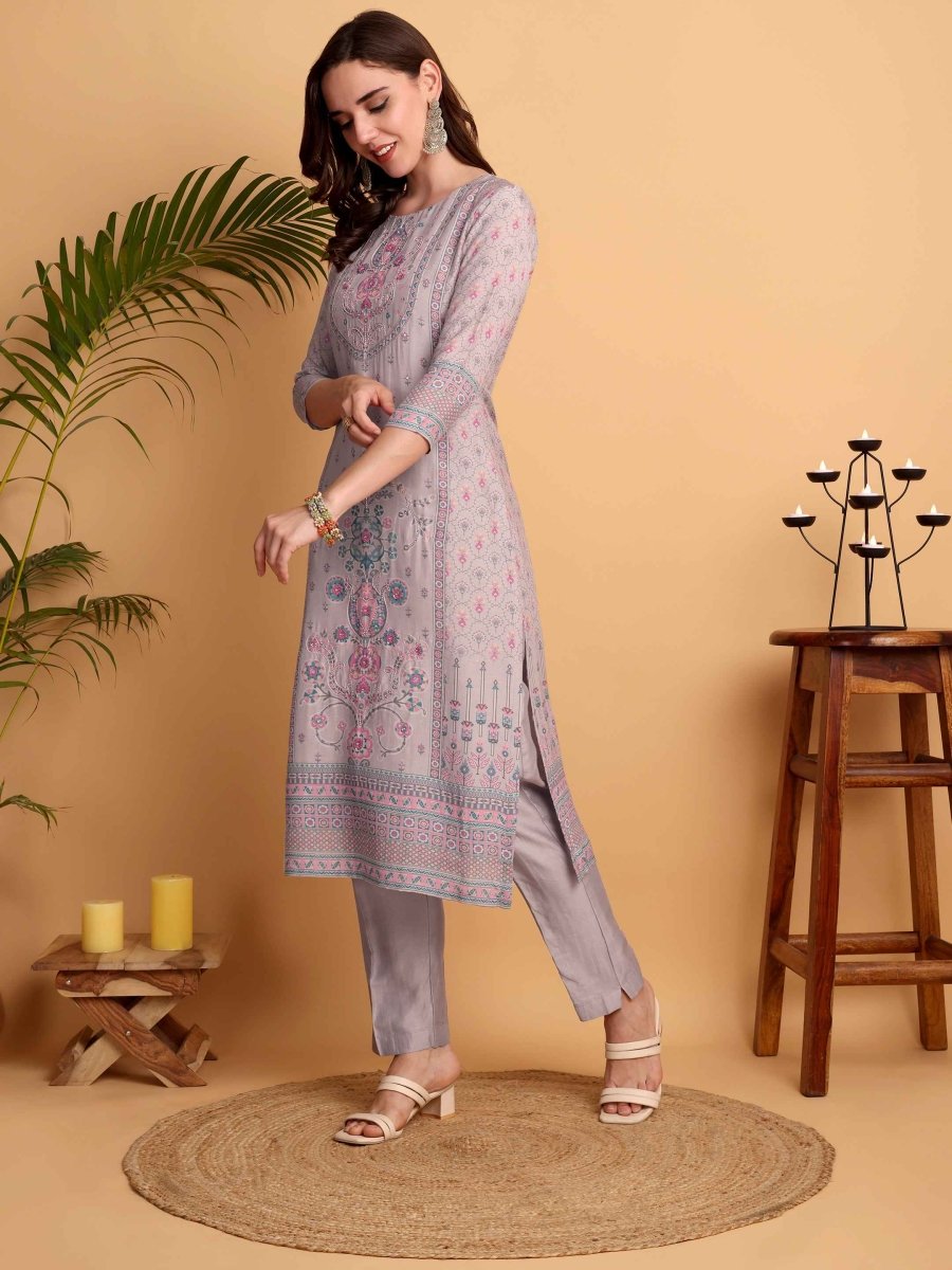 Rosy Brown Mughal - Inspired Printed Kurta Set – Handcrafted Elegance - CLOHI