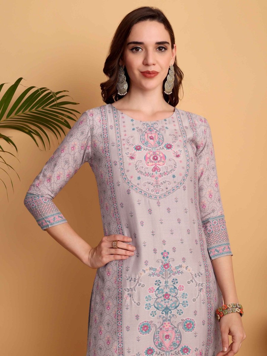 Rosy Brown Mughal - Inspired Printed Kurta Set – Handcrafted Elegance - CLOHI