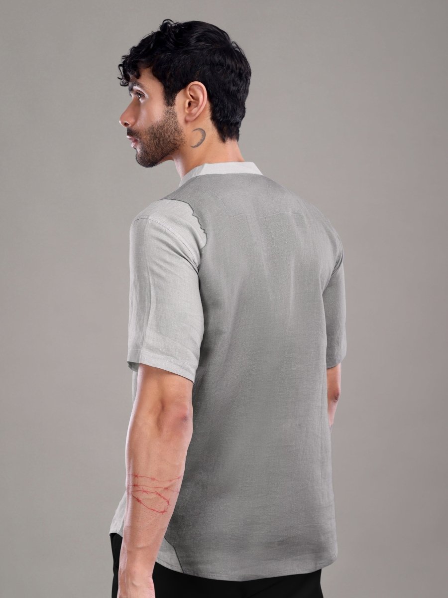 Surreal Forest Art Print Pure Linen Shirt – Cool Grey - CLOHI