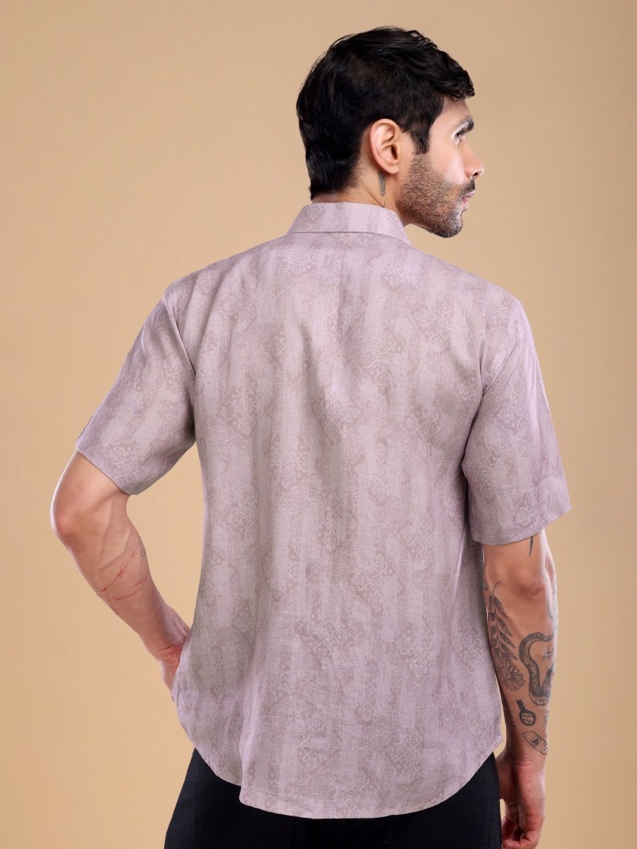 Taupe Geometric Flow Pure Linen Shirt – Artistic Casual Wear - CLOHI