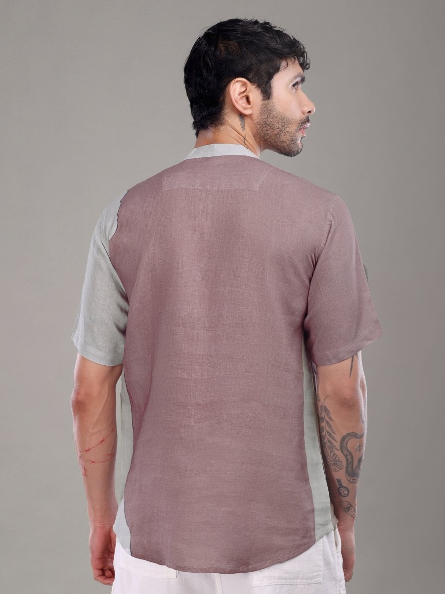 Two - Tone Artistic Forest Print Pure Linen Shirt - CLOHI