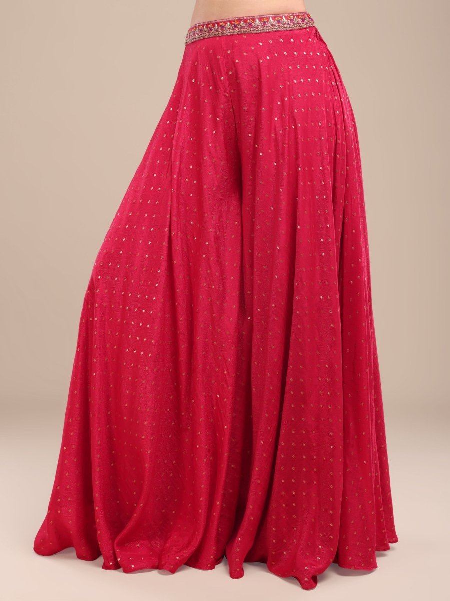 Vibrant Pink Embroidered Viscose Chinon Palazzo Set with Cape - CLOHI