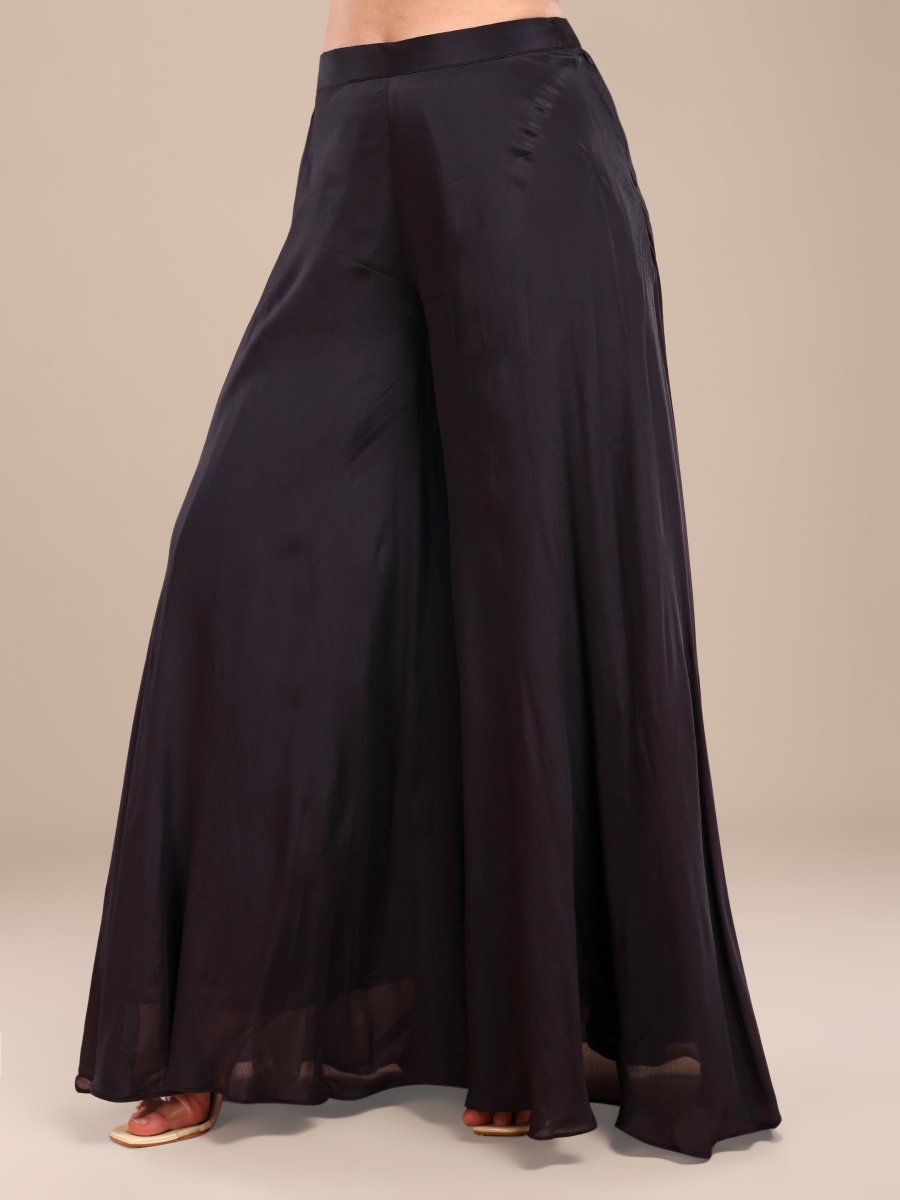 Vibrant Teal Viscose Chinon Shrug Set with Embroidered Crop Top & Palazzo - CLOHI