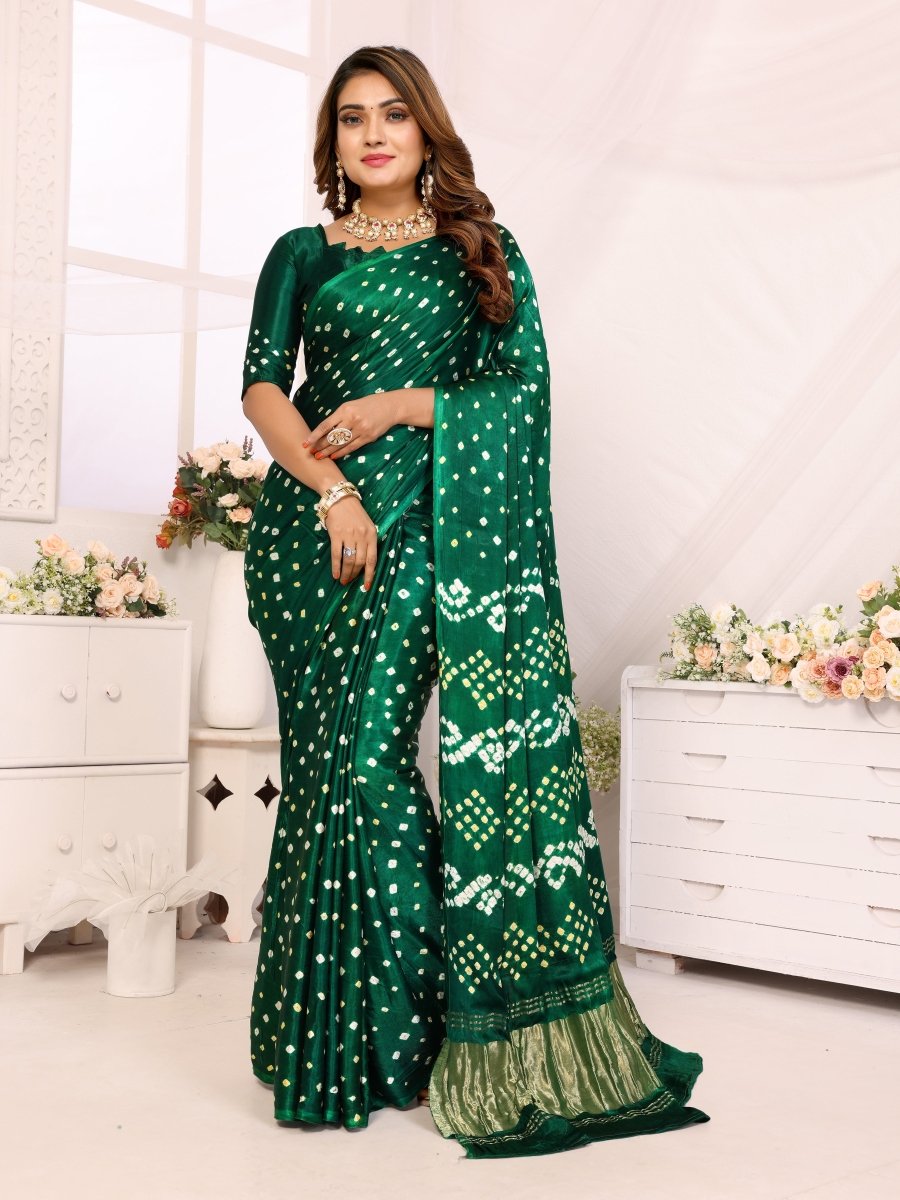 Elegant Green Jacquard Zari Bandhani Saree with Lagdi Patta Border - CLOHI