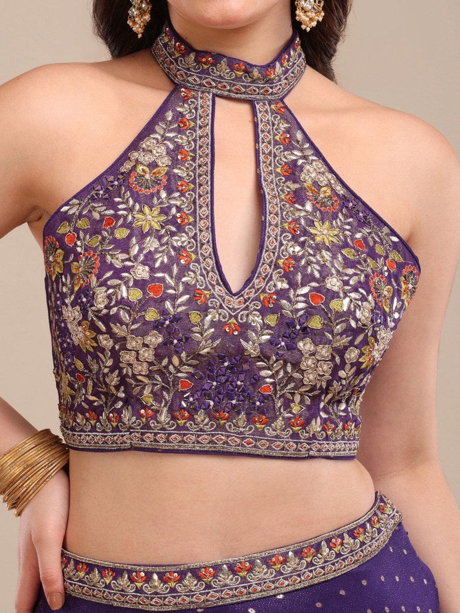 Embroidered Purple Viscose Chinon Palazzo Set with Cape Dupatta - CLOHI