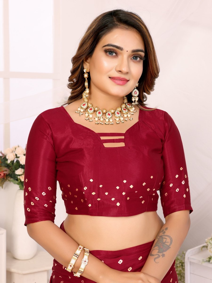 Maroon Jacquard Zari Bandhani Saree with Lagdi Patta Border - CLOHI